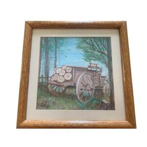 Vintage Hand Painted Wagon Wall Art 10"x10" Signed Original Rustic Decor